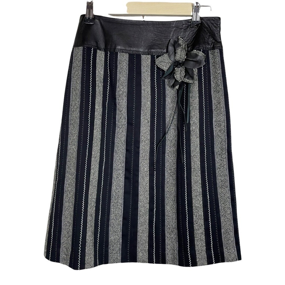 Garnet Hill Leather‎ Waist Tweed Skirt 8 Luxe Workwear Office Old Money Timeless